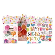DEKAXID 12/16 Pack Large Birthday Gift Bags 12.5x10x4 Inch (31x25x10cm) Balloon Pattern Bags Large Birthday Gift Bags with Tissue Paper (Rainbow Polka Dots)