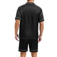 thumbnail image 3 of INSPIRE CHIC Men's Satin Sleepwear Short Sleeve Nightwear Shorts Summer Pajamas Set 2 Pieces S Black, 3 of 6