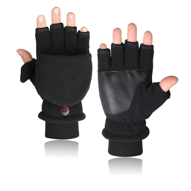 Guantes de invierno para hombre y mujer con forro polar de doble capa, cálidos, engrosados, antideslizantes, con dedo abierto, medio dedo, forro polar para exteriores, pantalla táctil