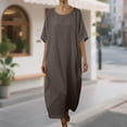 thumbnail image 2 of Linen Dress for Women 2026 - Short Sleeve Round Neck Summer Lounge Beach Vacation Flowy Maxi Dresses Sundress, 2 of 5