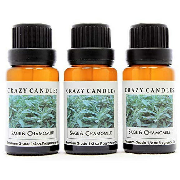 Crazy Candles Sage & Chamomile (Made in USA) 3 Bottles 1/2 Fl Oz Each (15ml) Premium Grade Scented Fragrance Oil
