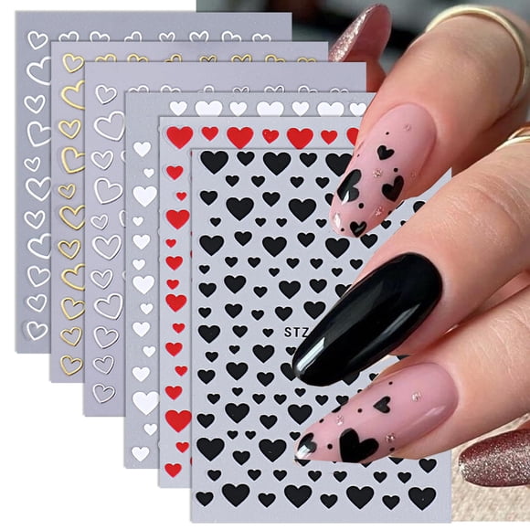 Calcomanías para Uñas ZOAZJINAZ 6 Hojas Diseño 3D de Corazones