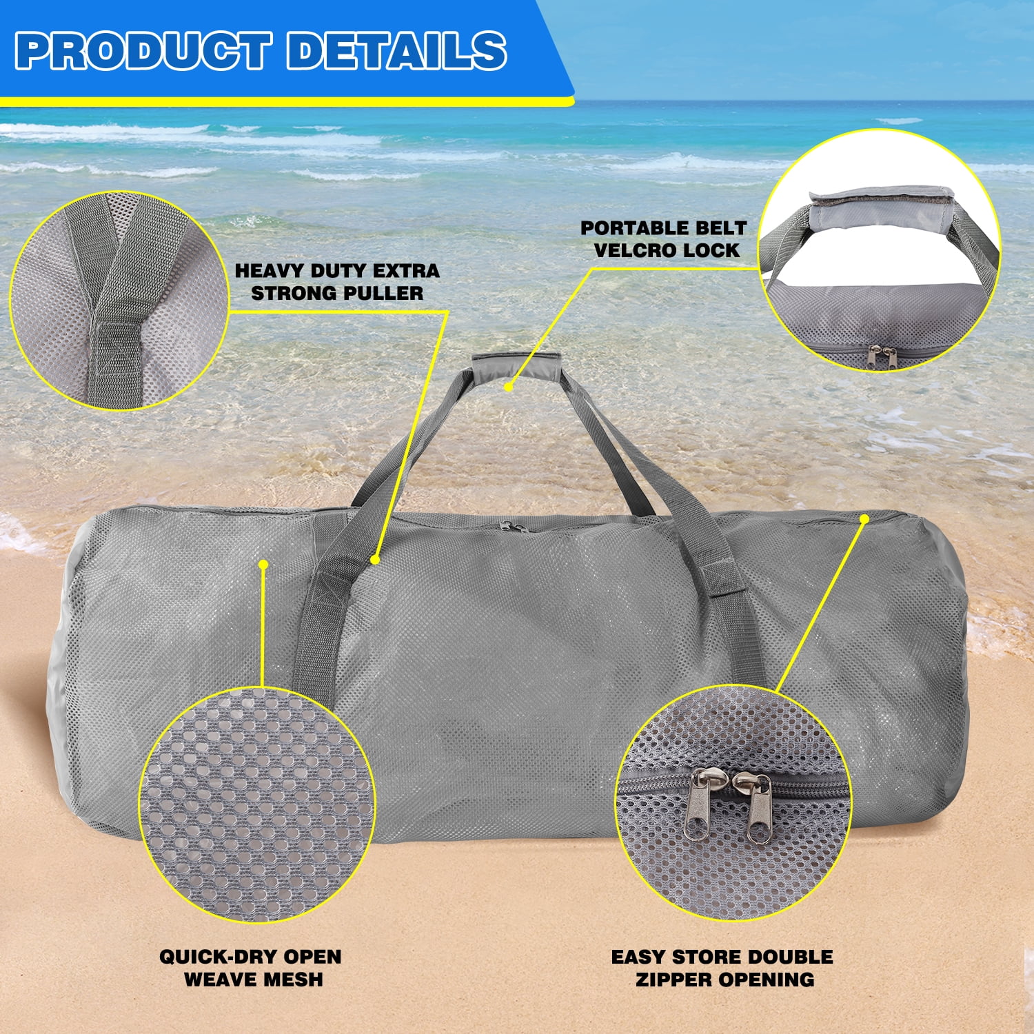 GSE Games & Sports Expert 6 Pack Large Mesh Duffel Bag with Zipper. Sport Equipment Scuba Bag for Sport Balls, Team Practice, Swimming Gear, Diving, Rafting, Water Sports - Gray
