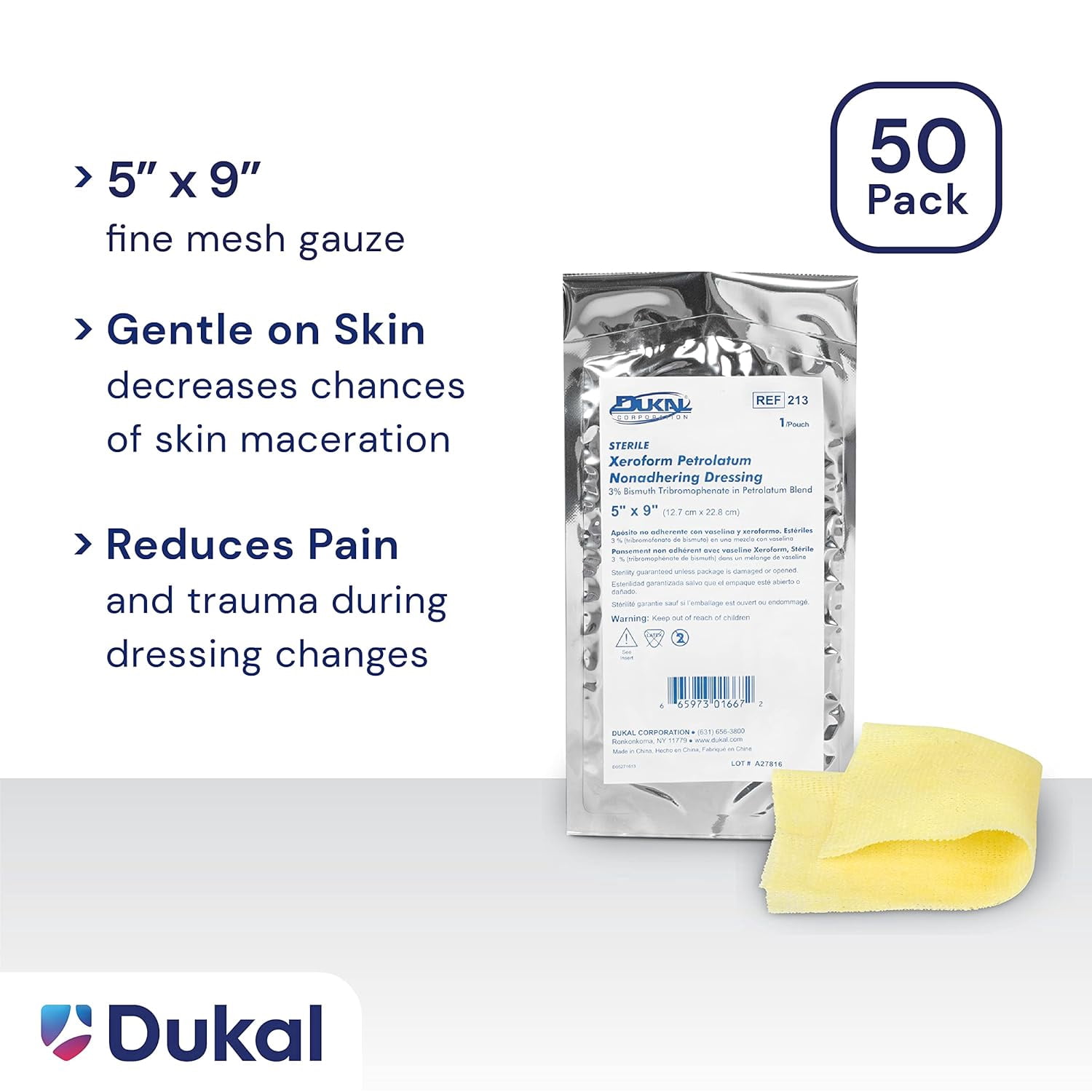 Dukal Xeroform Impregnated Dressing First Aid Gauze Pads, 5" x 9", 50 Count