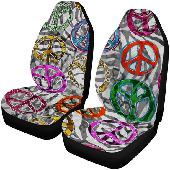 ZHANZZK Set of 2 Car Seat Covers Peace Signs Universal Auto Front Seats Protector Fits for Car,SUV Sedan,Truck
