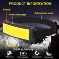 thumbnail image 4 of 180° COB LED Headlamp, Built-in USB Rechargeable Battery 3 Modes Head Torch, Lamp for Hiking Camping, 4 of 5