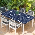 thumbnail image 2 of Navy Blue Christmas Table Cloths for 5 Foot Rectangle Tables, Xmas Trees Snowflake Winter Botanical Patio Waterproof Elastic Fitted Tablecloths, Washable Rectangular Table Cover for Camping, 2 of 8