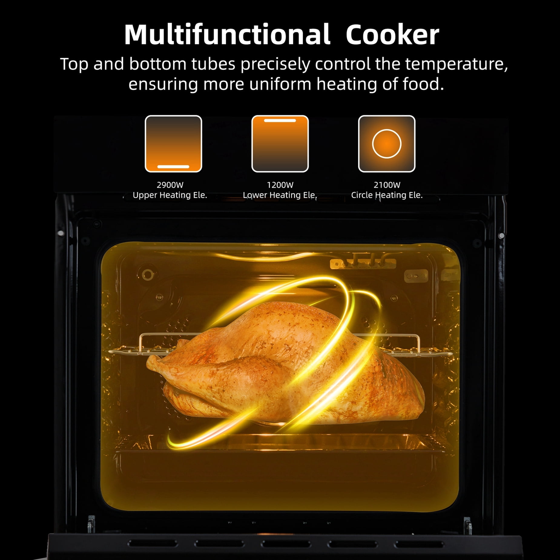 Aoile 24" Single Wall Oven with 2.5 Cu.Ft. Capacity, 3000W Built-in Electric Oven with 4 Cooking Functions & 108 Automatic Recipes