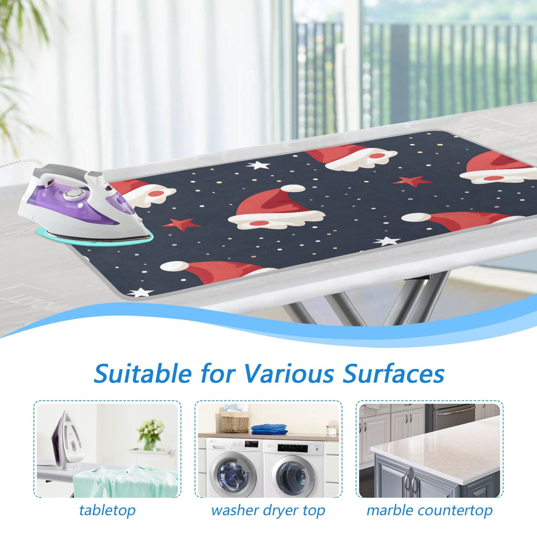 Stars Hat Christmas Ironing Mat Blanket Portable Travel Ironing Pad Heat Resistant Pad 47.2" x 27.6”