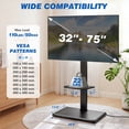 thumbnail image 4 of RTVR Floor TV Stand with Swivel Mount & Power Strip for 32"-75" TVs up to 110 lbs, Height Adjustable Shelf Black, 4 of 9