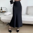 thumbnail image 3 of Women Fishtail Skirt High Waist Fishtail Hem Maxi Skirt Solid Color Retro Satin Texture Hip Wrapped Skirt, 3 of 8
