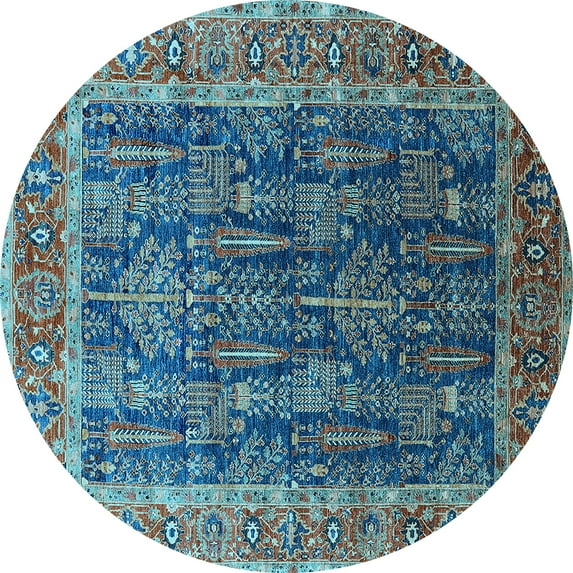 Ahgly Company Indoor Round Oriental Light Blue Industrial Area Rugs, 3' Round