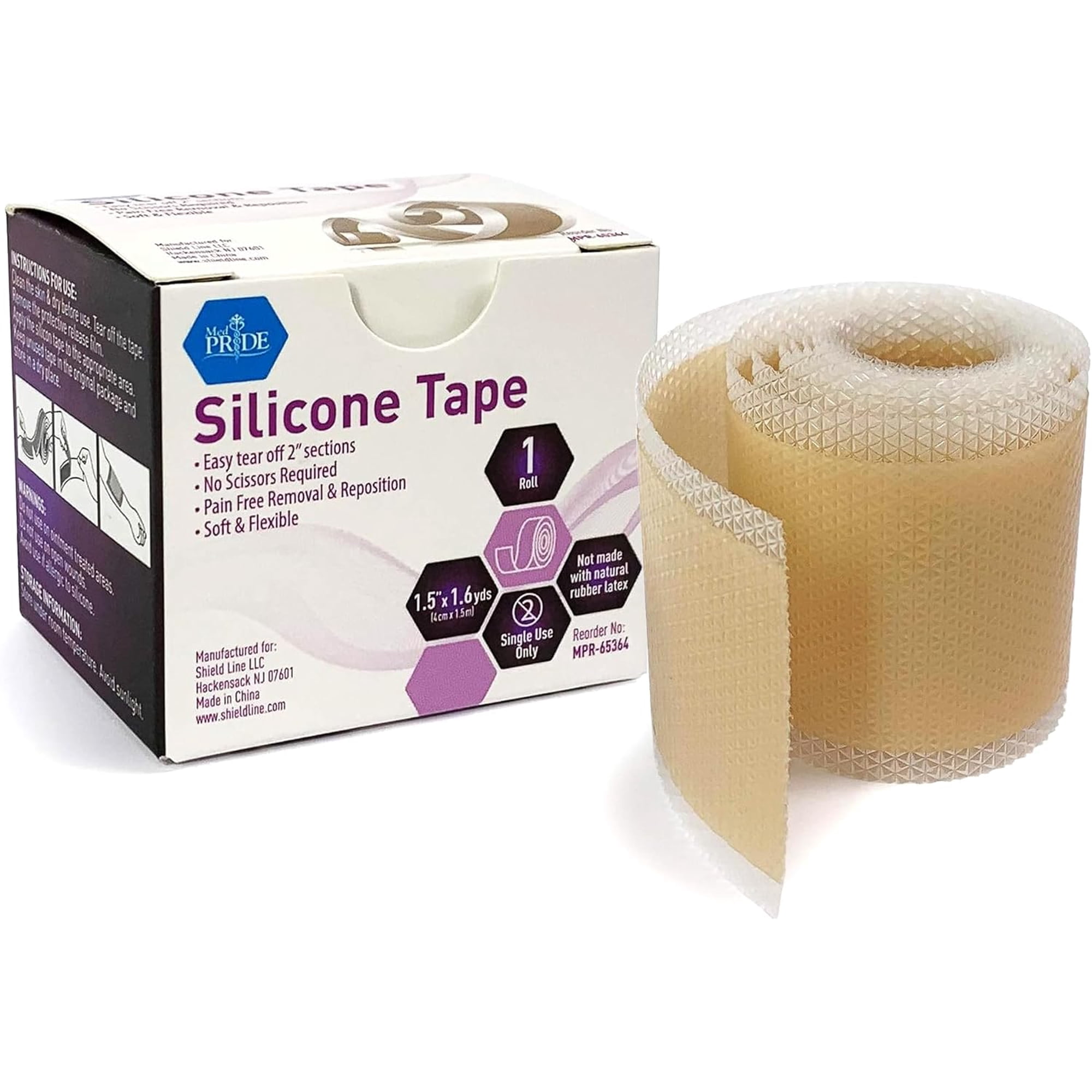 Med Pride Medical-Grade Silicone Bandages 1.5" x 1.6 Yards, Waterproof Skin Tape for Scar & Wound Care