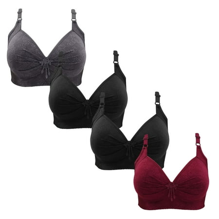Gnurob 4 Pieces Lace Bralettes for Women No Underwire Bras Push Up Brassiere Comfort Padded T Shirt Bra Plus Size Wirefree Bralette Sports Everyday Wear Clearance Saving A03-Gray 3X-Large