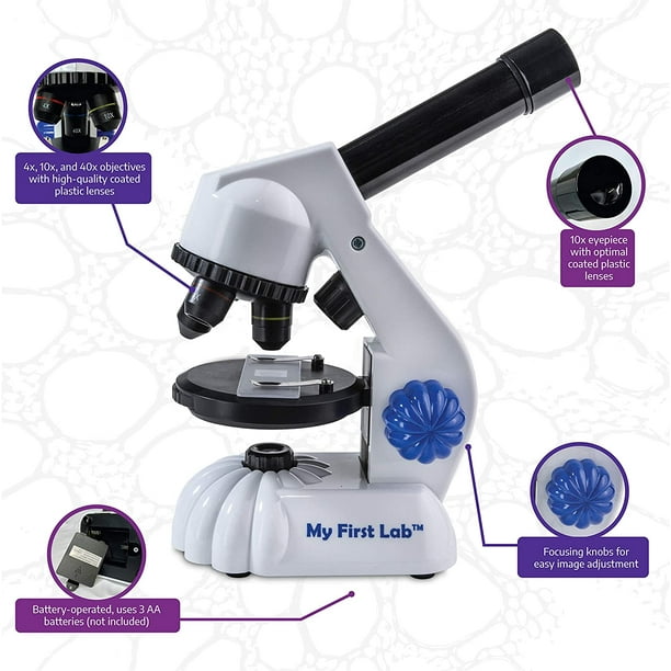 Mini microscope HHHC pour enfants de 5 à 7 ans - Kit de microscope STEM  d'entrée de gamme avec microscope pour enfants, lames de microscope, guide  et plus encore - Kit scientifique