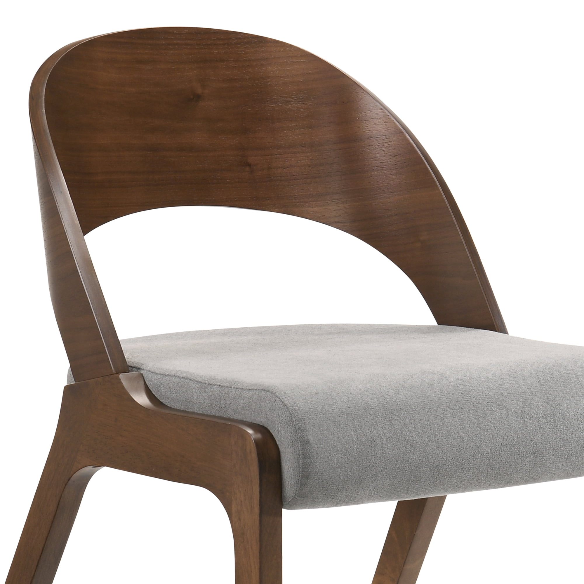 Polly Mid-Century Modern Dining Accent Chairs in Walnut Finish and Grey Fabric - Set of 2