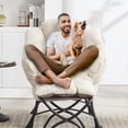 thumbnail image 3 of Homefun Lazy Chair with Foldable Ottoman,Upholstered Lounge Accent Chair for Reading,Armchair with Side Pocket,White, 3 of 9