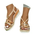 thumbnail image 2 of Womens Wedge Sandals Open Toe Casual Summer Bohemia High Heel Beach Sandals Elastic Ankle Strap Rhinestone Wedges(White-a,9), 2 of 6