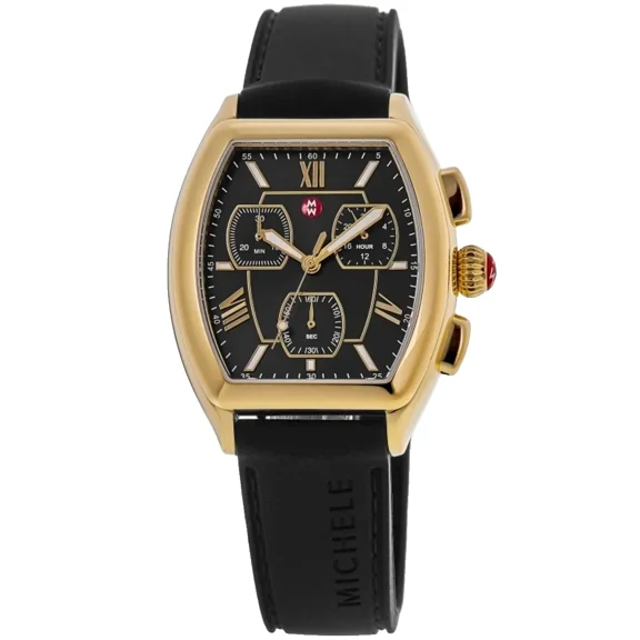 Michele Releve Chronograph MWW19C000001 Black Dial Silicone Strap Womens Watch