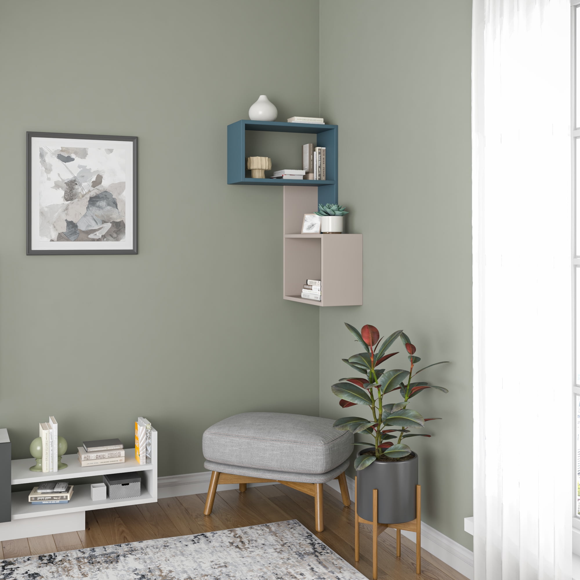 Ada Home Decor Furniture 18.5" 3 Tier Light Mocha Wingate Modern Wall Shelf