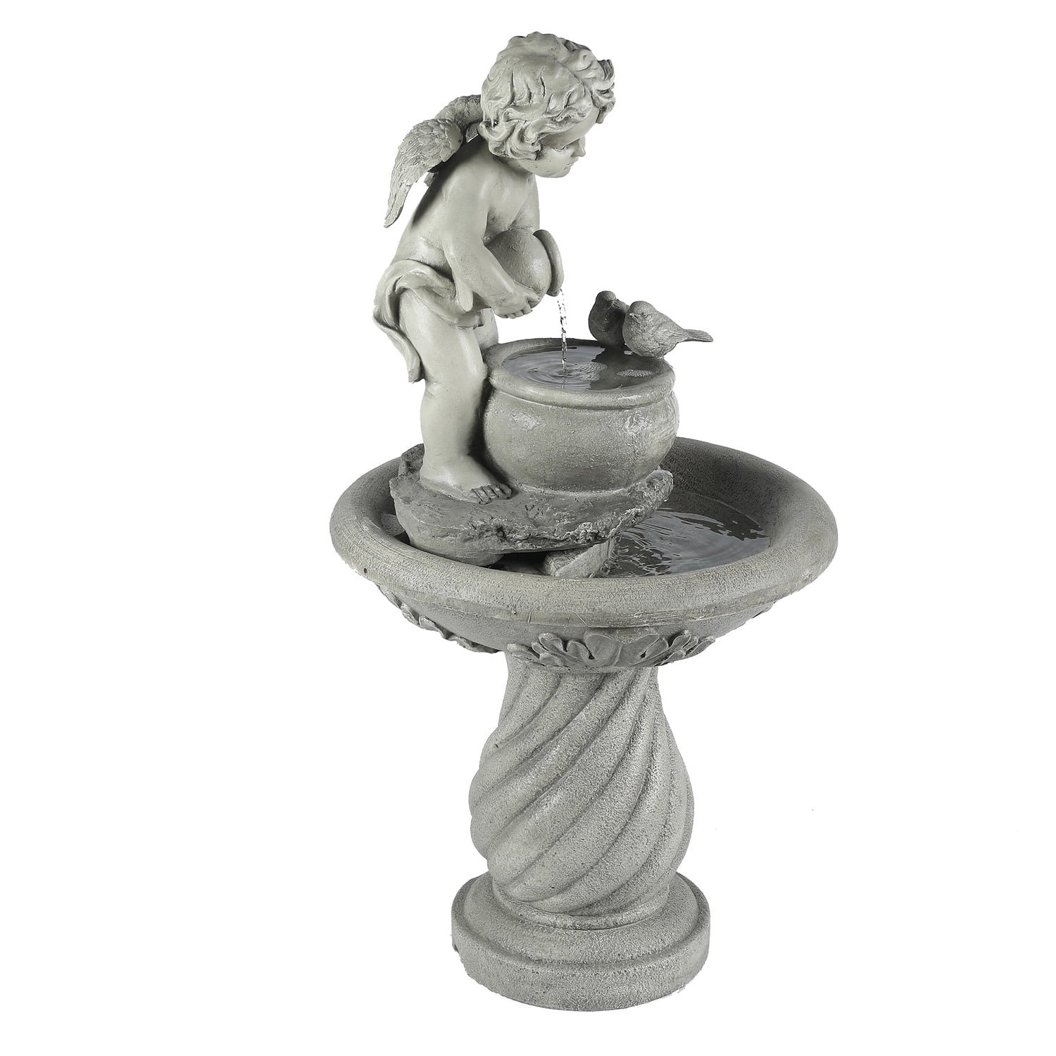 LuxenHome 34" Resin Cherub Angel Outdoor Water Fountain, Garden Water Feature Decor