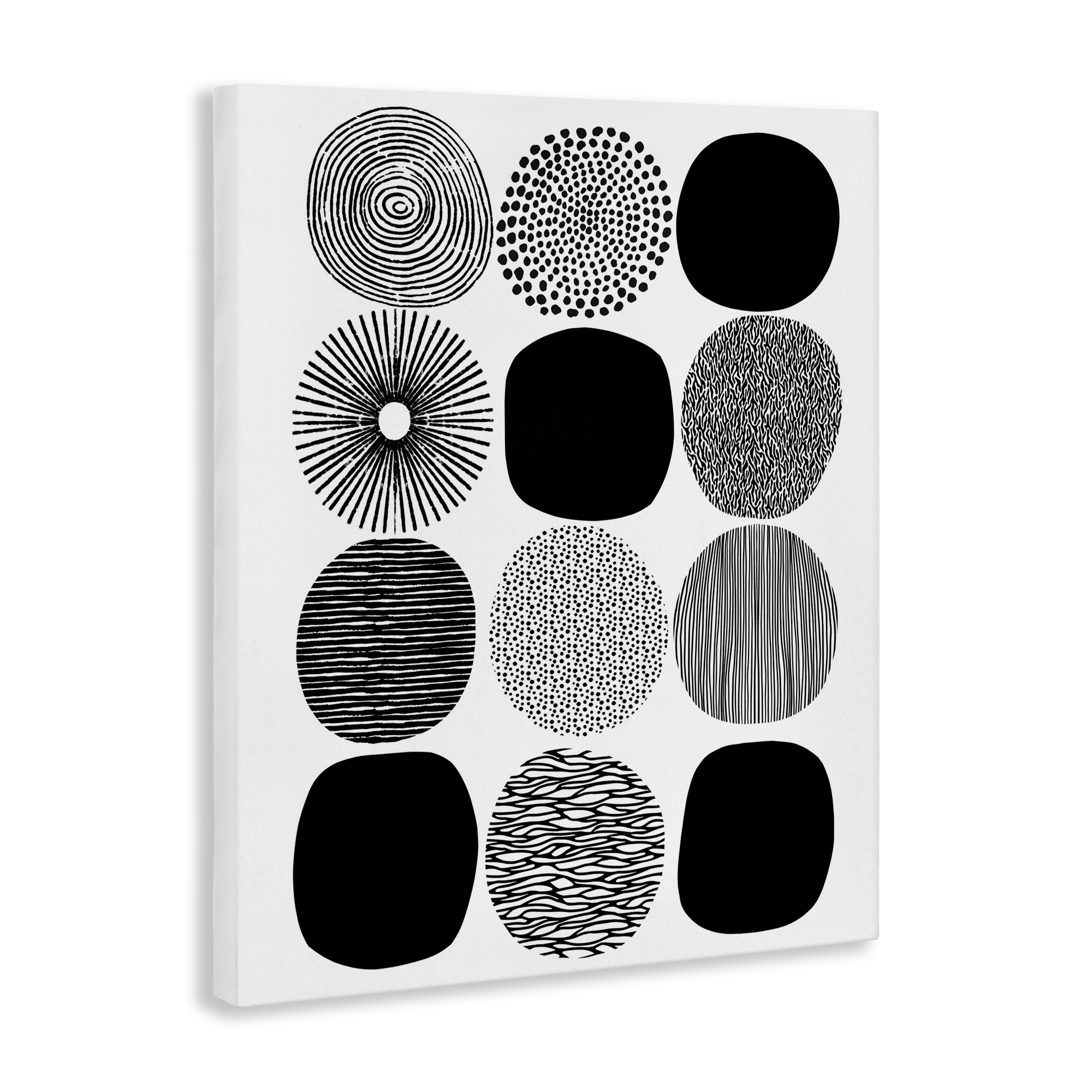 Stupell Industries Black & White Pattern Circles Abstract Painting Gallery Wrapped Canvas Art Print Wall Art, 16 x 20