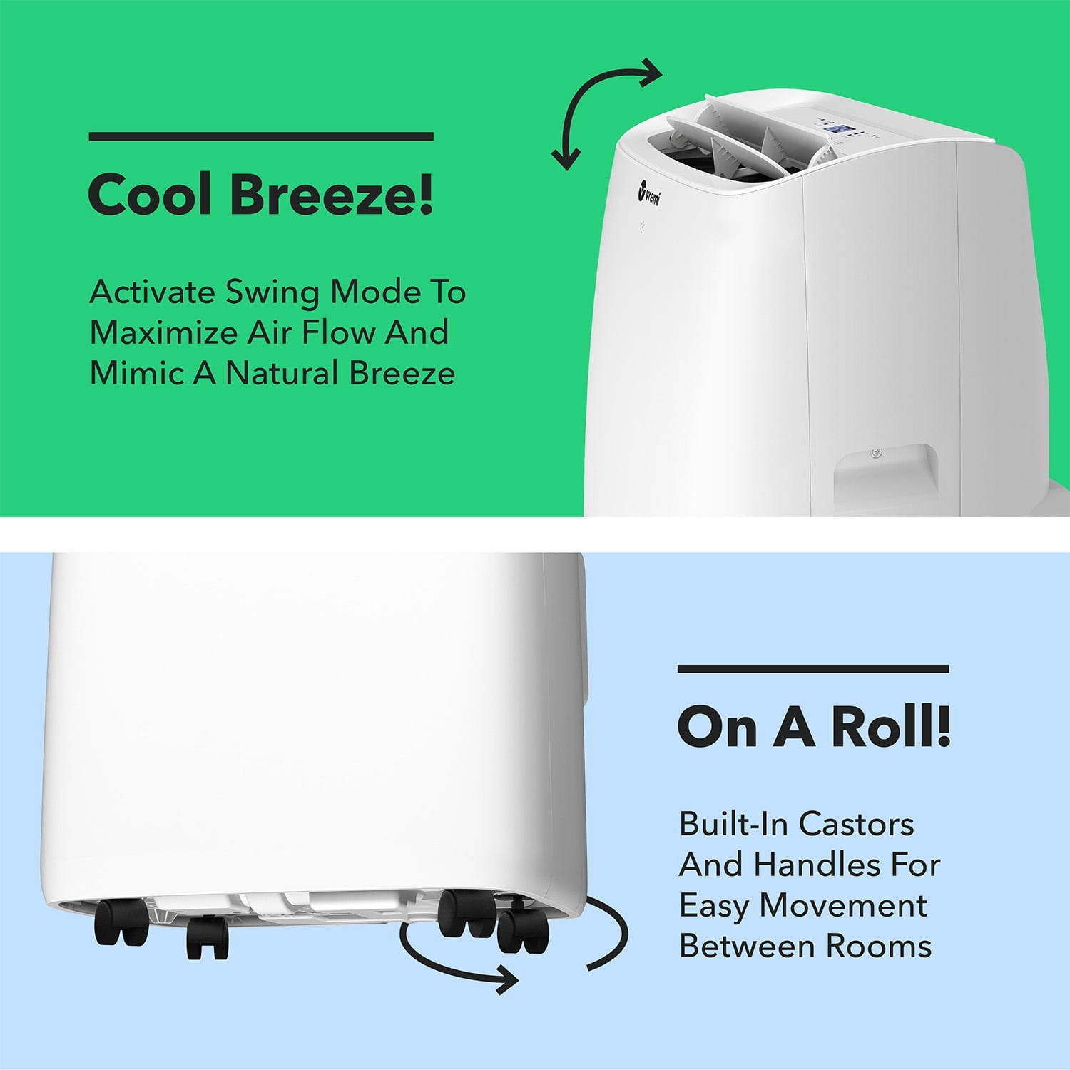 Vremi 12000 BTU Portable Air Conditioner with Heat - Easy to Move AC Unit for Rooms up to 350 Sq Ft - with Powerful Cooling Fan, Reusable Filter, Auto Shut Off (8150 BTU New DOE)