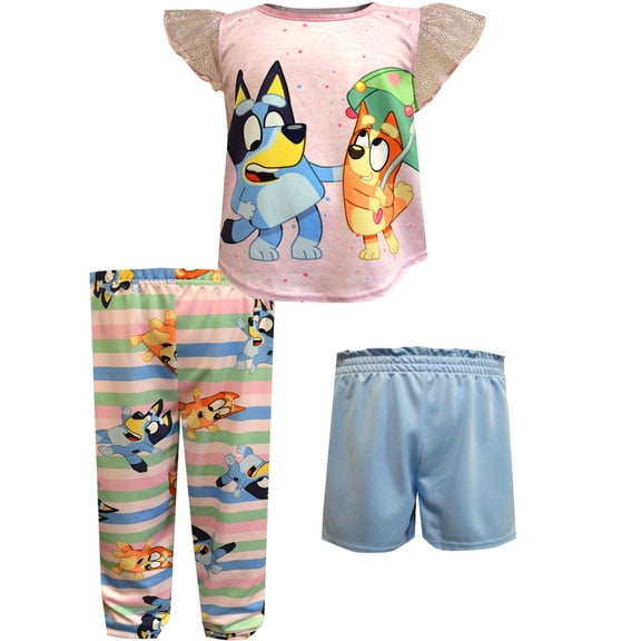 American Marketing Enterprises INC Girls Bluey and Bingo 3 Piece Toddler Pajamas (4T)