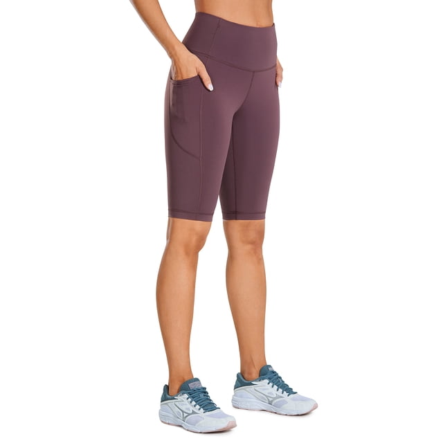 Shorts CRZ YOGA Sensación Desnuda 25 cm Cintura Alta con Bolsillos Ciruela M