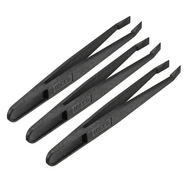 Black Plastic Slant Flat Tip Anti-static Tweezers 4.7 Inch Length 3pcs