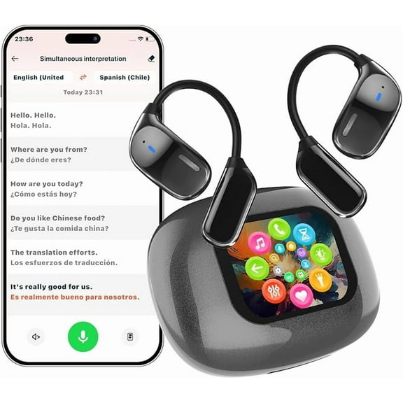 Wrongduck AI Translation Earbuds – Real-Time Translator in 144 Languages with LCD Touch Screen, Noise Cancelling, Wireless Open-Ear Earphones for Travel, Business, Learning