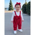 thumbnail image 3 of Cjfdfy Newborn Girl Christmas Fall Outfit Christmas Bow Plush Patchwork Jumpsuit Long Sleeve Ribbed Romper With Bow Headband Cute My First Christmas Fall Winter Outfit, 3 of 9