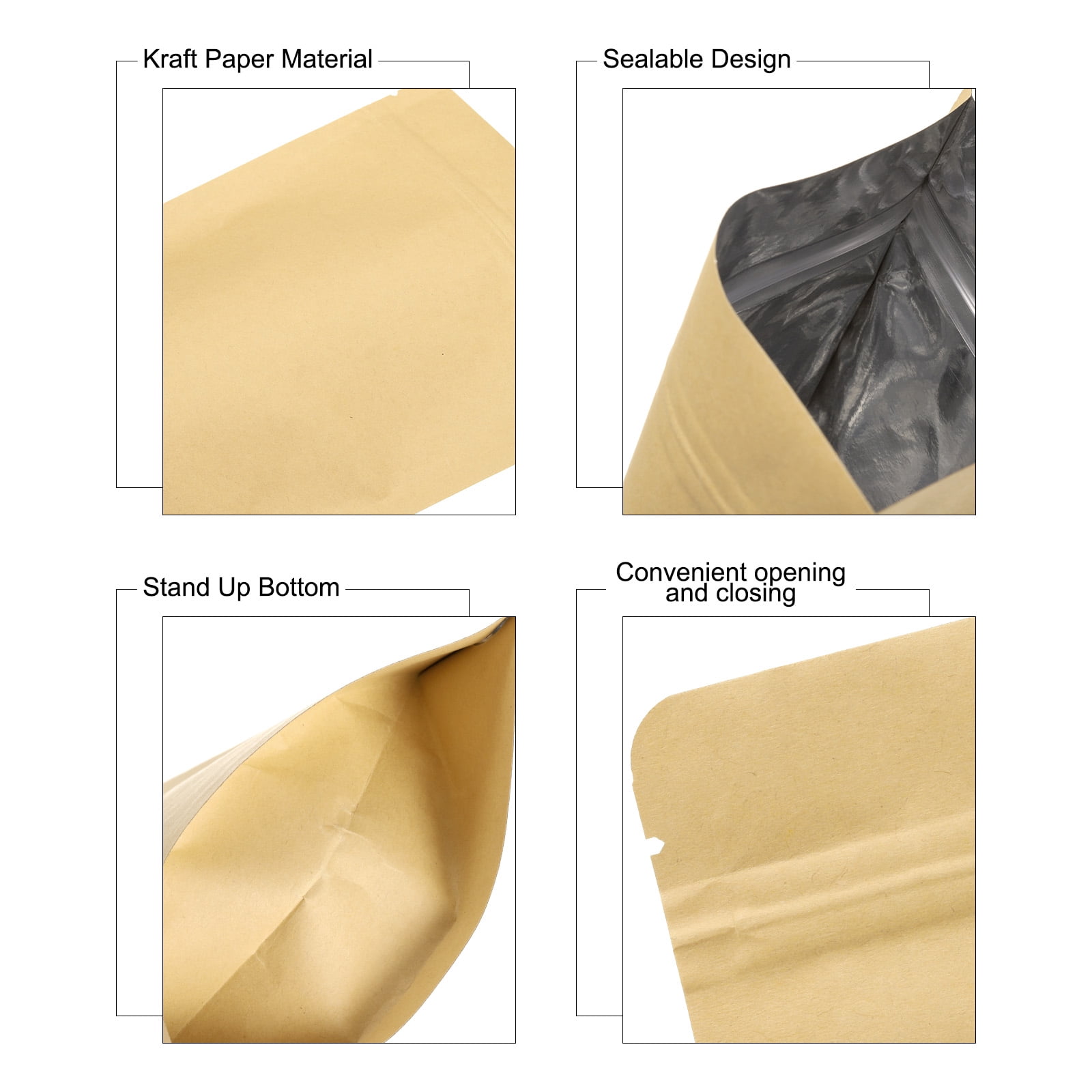 Unique Bargains Kraft Paper Sealable Bags for Packaging Storage 100 Pcs 5.12" x 7.09"