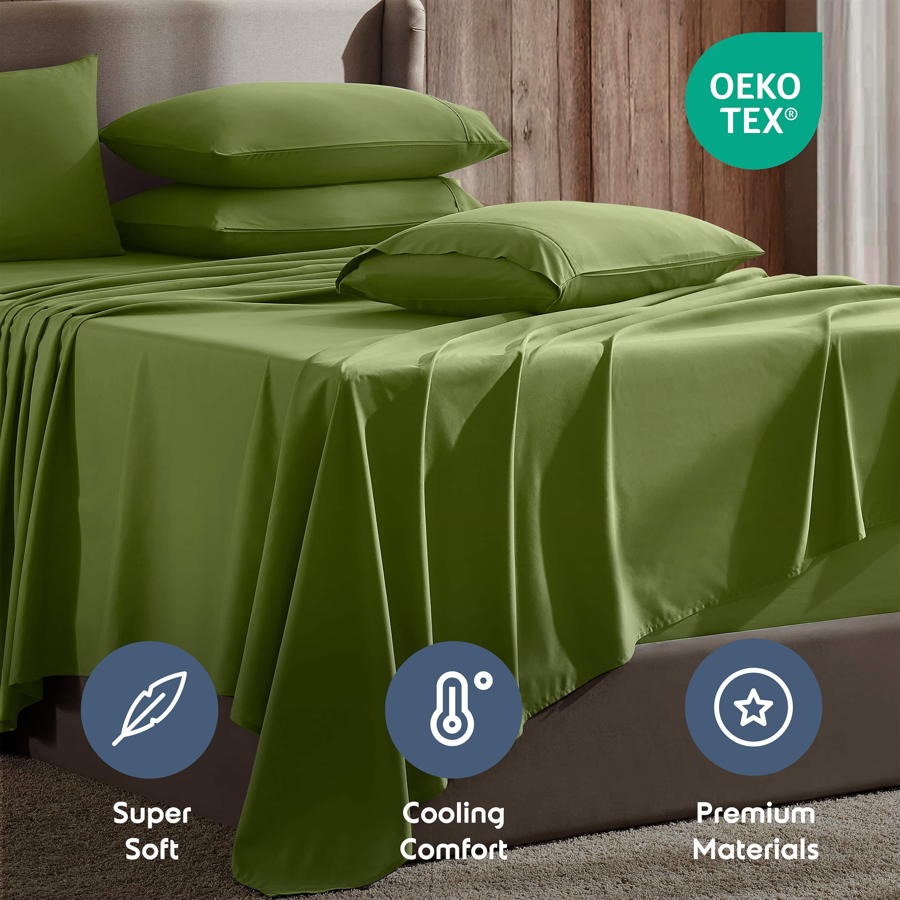 LammaLoe Extra Deep Pocket King Sheets set, Fits 18"-24" Mattress, 6 Piece Soft Microfiber Bed Sheet Sets, Calla Green