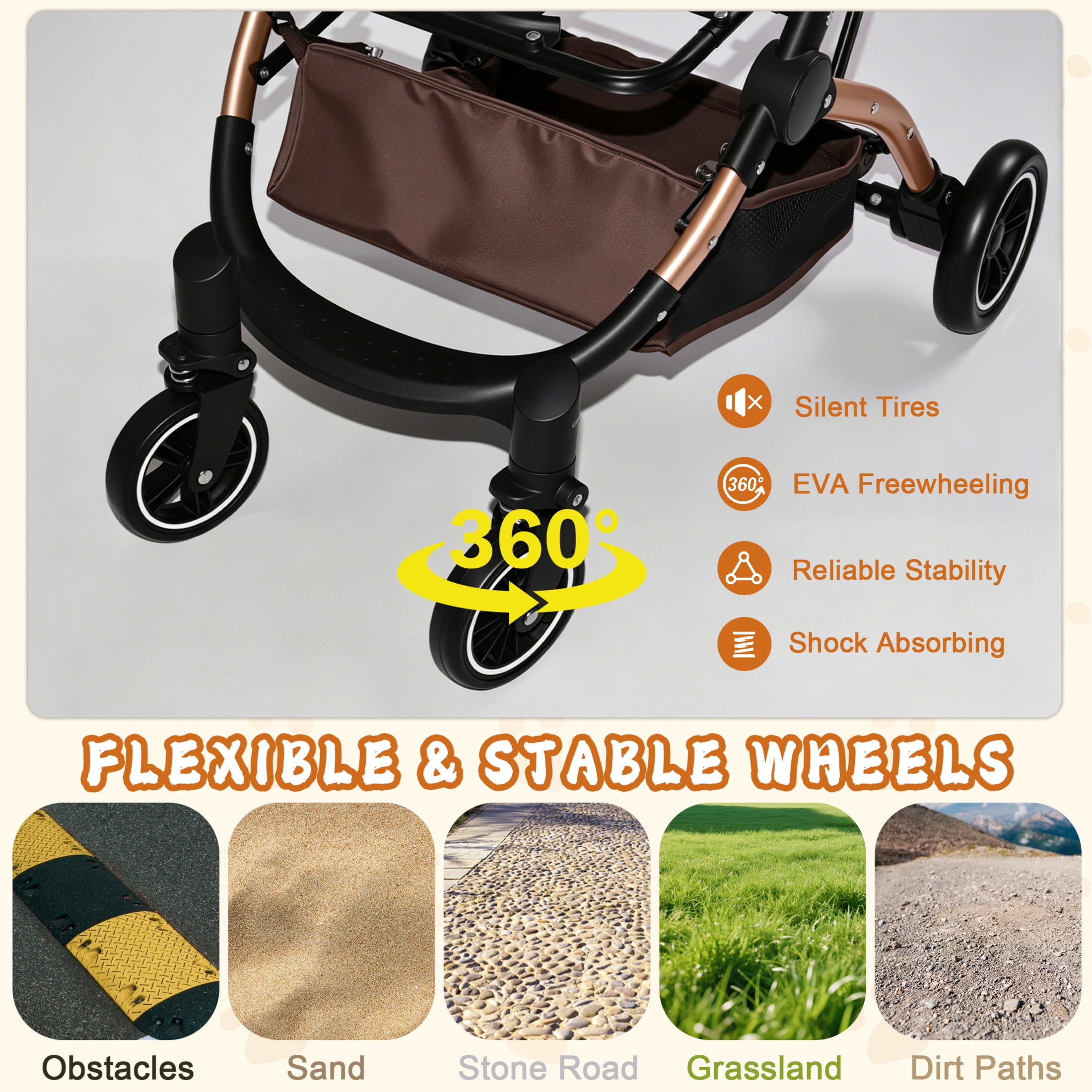 Noble House 2-in-1 Foldable Pet Stroller for Dogs & Cats with Detachable Carrier, Storage Basket, Khaki
