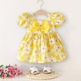 thumbnail image 2 of Hihipz Toddler Baby Girls Dresses Flower Print Puff Sleeve Bow Dress With Ruffled Hem Kids Girls Summer Casual Party Cute Dresses,2 -3 Years, 2 of 3