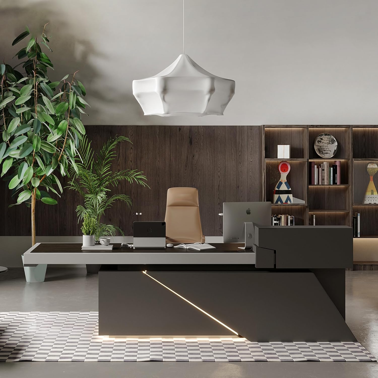 Vivvoo 78.7" Black  L Shaped Executive Desk with Drawers Light for Home Office(Left Return)