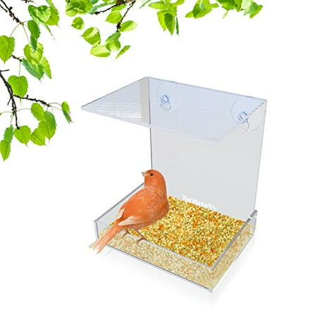 Window Alert Bird - Clear Window Bird Feeder with Heavy-Duty 2-Cup Small Pet Feeders