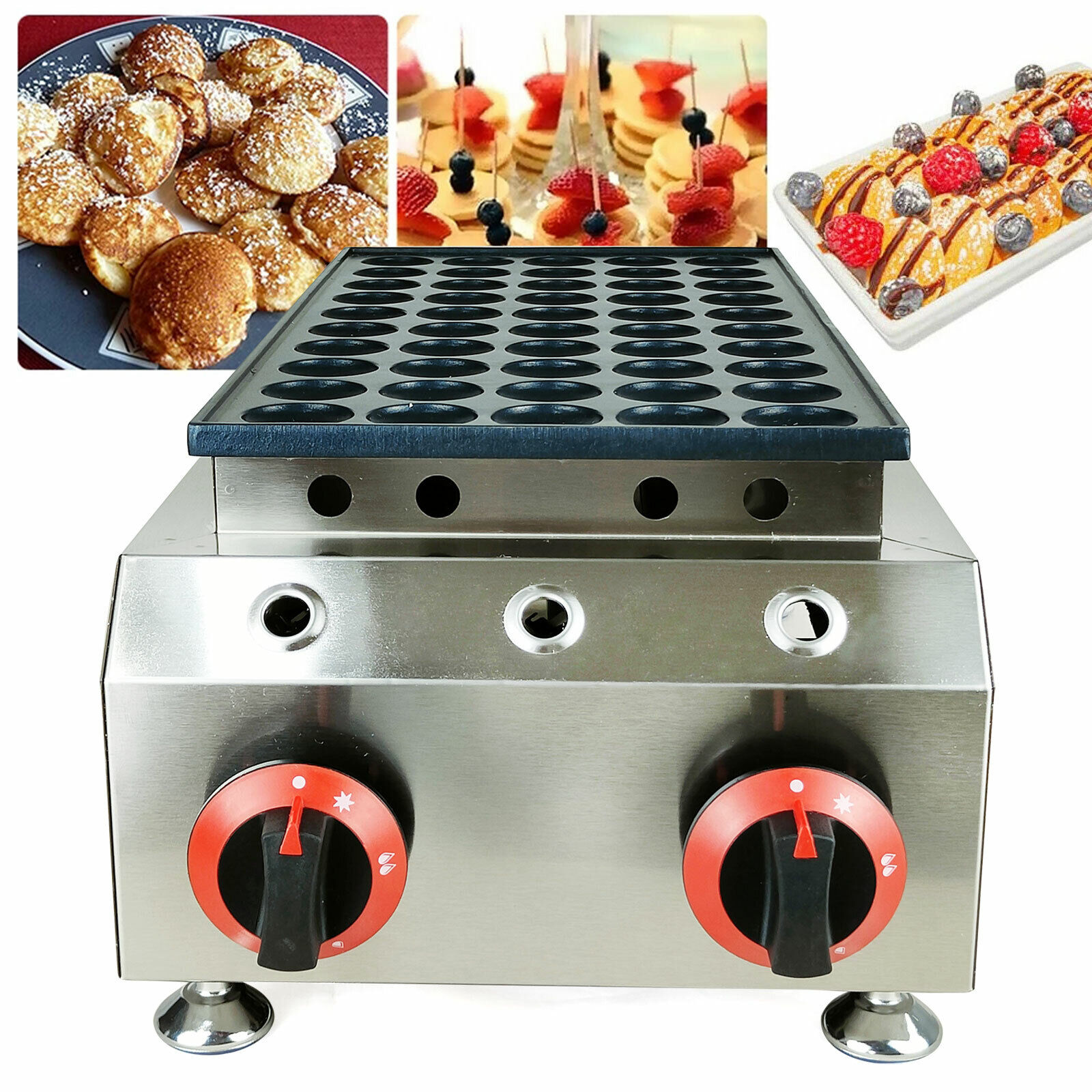 Miumaeov LPG Gas Waffle Maker Commercial Nostick Dutch Pancake Poffertjes Baker Machine (50 Pcs)