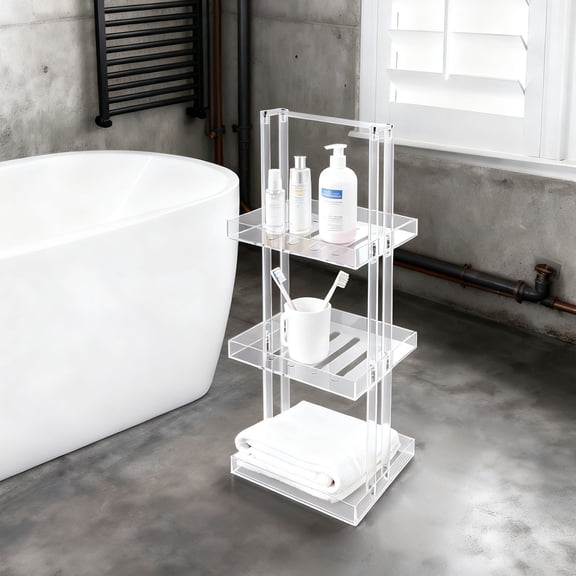 3 Tier Corner Shower Caddy Stand Floor Shower Shelf Acrylic Shower Organizer 11.02*10.04*34.65in for Bathrooms, Patios, Bathtubs