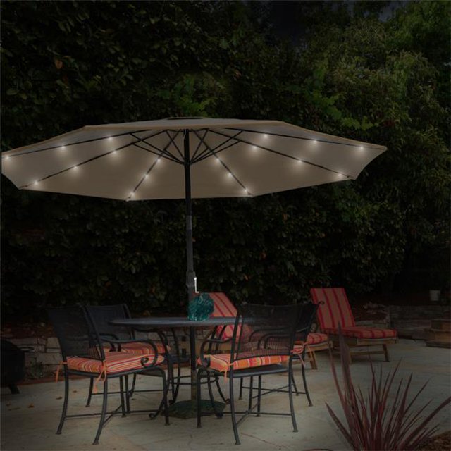 Pure Garden 50-LG1175 Patio Umbrella-10 ft. Pool & Deck Shade with Solar Powered LED Lights - Sand