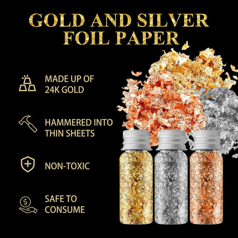 Suzicca 3 Bottles Golden Foil Flakes Gilding Flakes Made of for Metallic  Foil Flakes for Nails DIY Painting Crafts Slime and Resin Jewelry Making  Gold Silver Copper Colors XB01 
