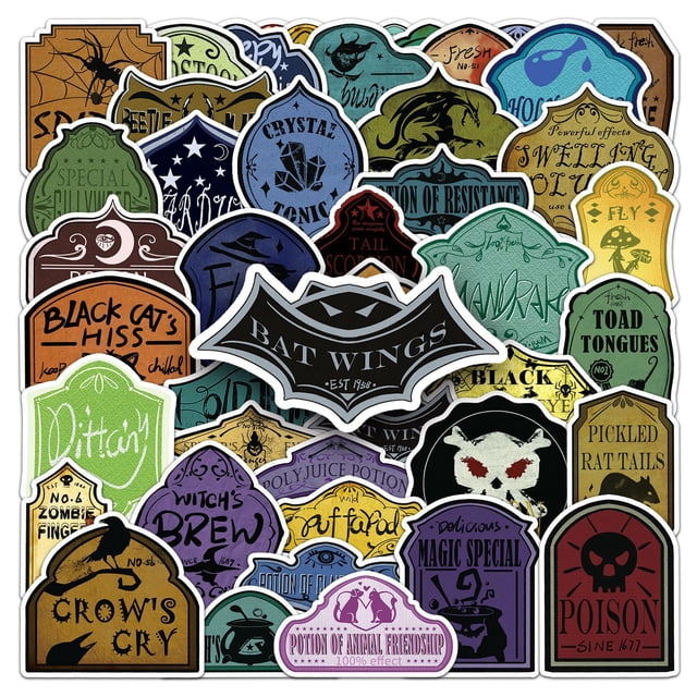 Set de pegatinas para pociones de brujas, 51 unidades, álbum de recortes impermeable