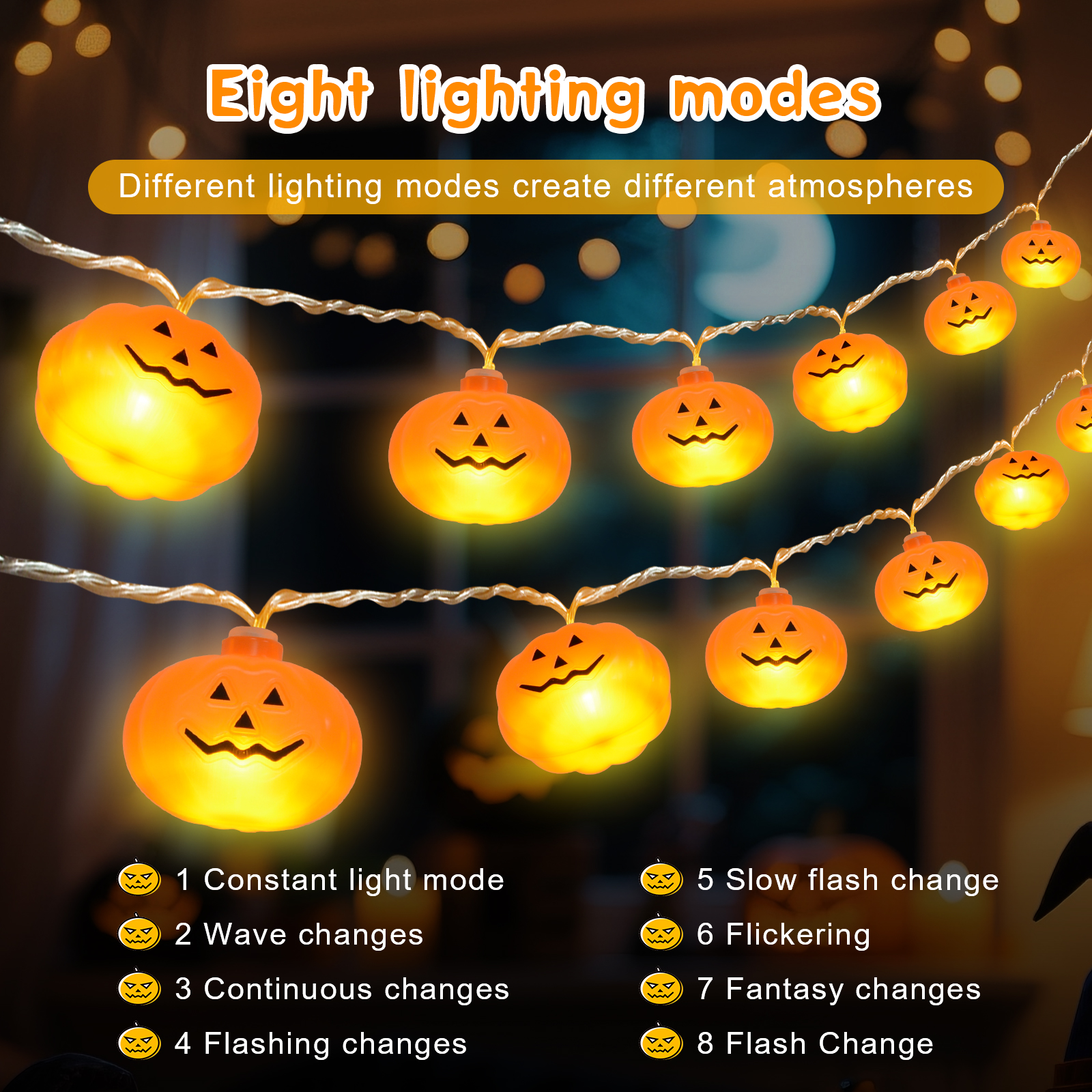 Qoosea Halloween String Lights 14.8ft 30 LED Pumpkin Latern Outdoor Indoor Decoration Orange Holiday Bulbs 8 Modes Battery Operated