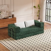 FFH 80" Convertible Sofa Bed, Sleeper Sofa with King Size Bed Mattress, Chenille 3 Seater Sofa for Living Room, Green