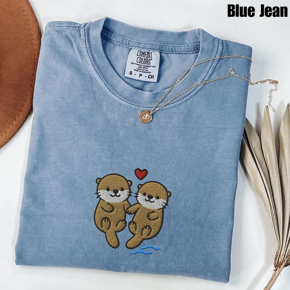Otter Embroidered T-Shirt, Cute River Animal Tee, Ocean Wildlife Shirt, Funny Otter Gift, Nature Lover Graphic Top