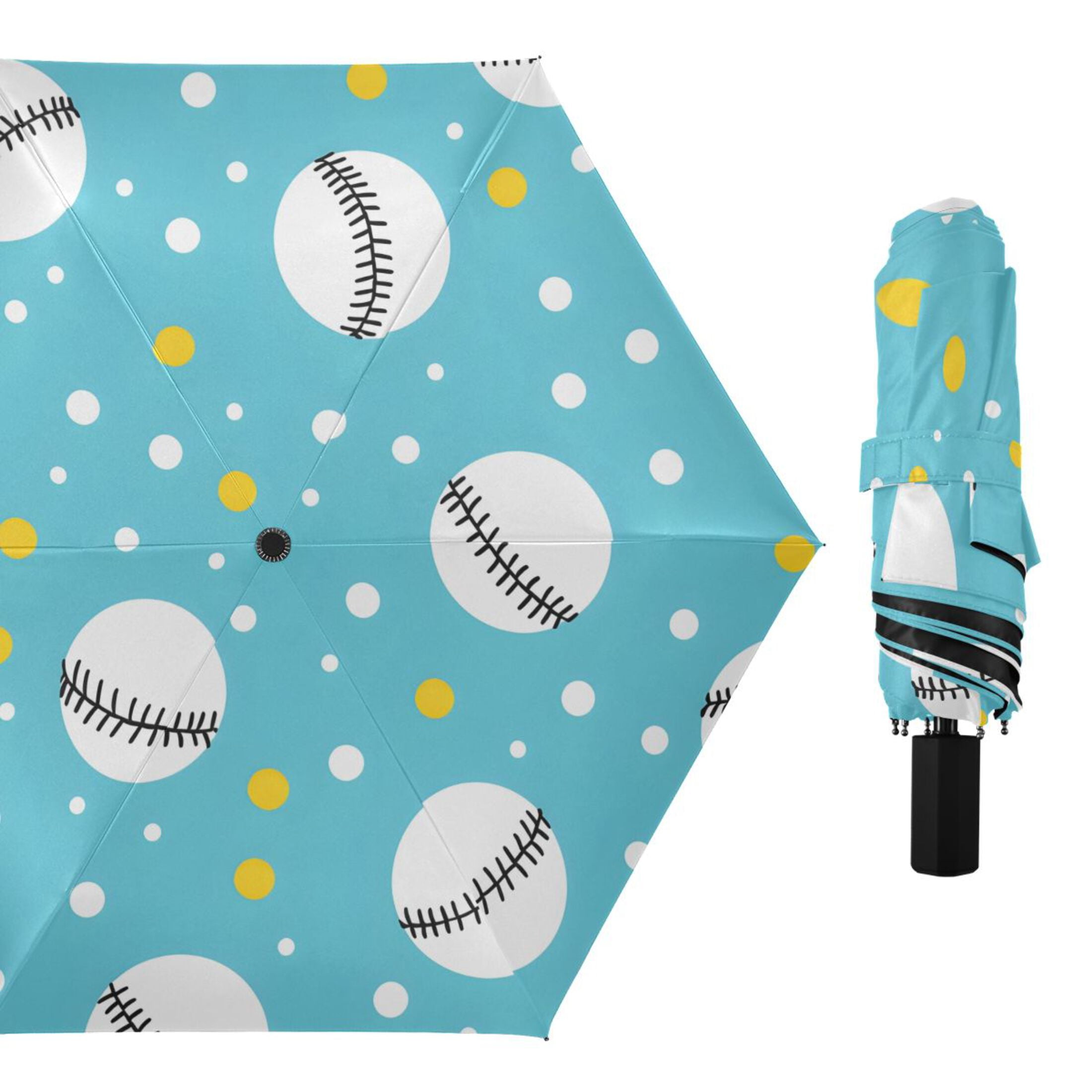 ALAZA Baseball Polka Dots UPF 50+ Compact Folding Umbrella for Rain Travel Umbrella Packable