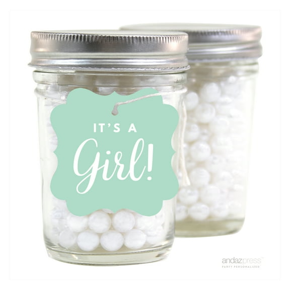 Mint Green It´s A Girl! Fancy Square Baby Shower Gift Tags, 24-Pack