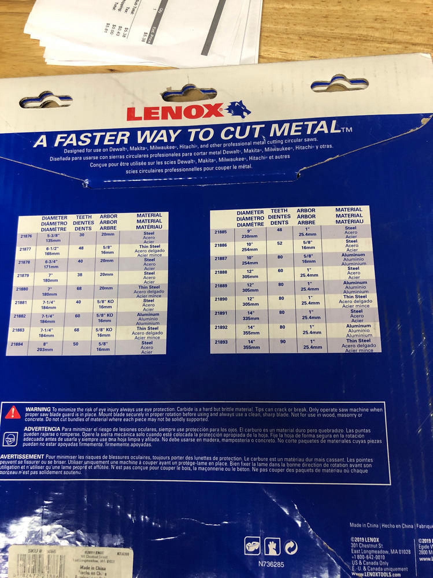 Lenox 21886ST100052CT 10 (254mm) 52 Tooth Count Metal Cutting Circular Saw  Blade For Steel