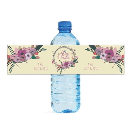 100 Warm Floral Wedding Anniversary Water Bottle labels Engagement Party Birthday